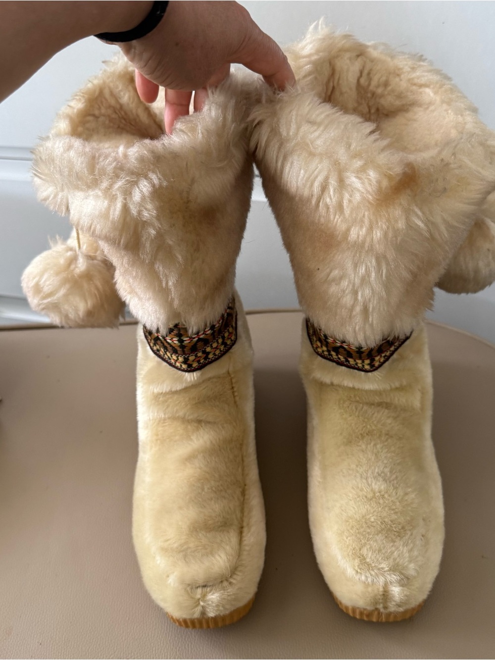 Vintage 70s Montgomery Ward Faux Fur Pom Pom Snow Boots Eskipades